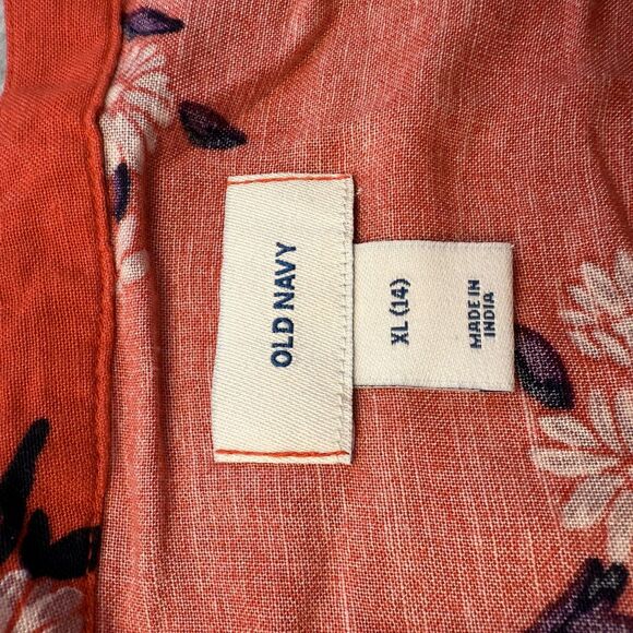 Old Navy Dress Girls Teens XL 14 Linen Blend Orange Pink Floral Cottage Core - Picture 4 of 7